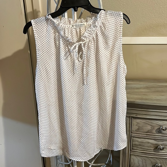 Tops - Polka dot brown and white blouse hundred percent polyester